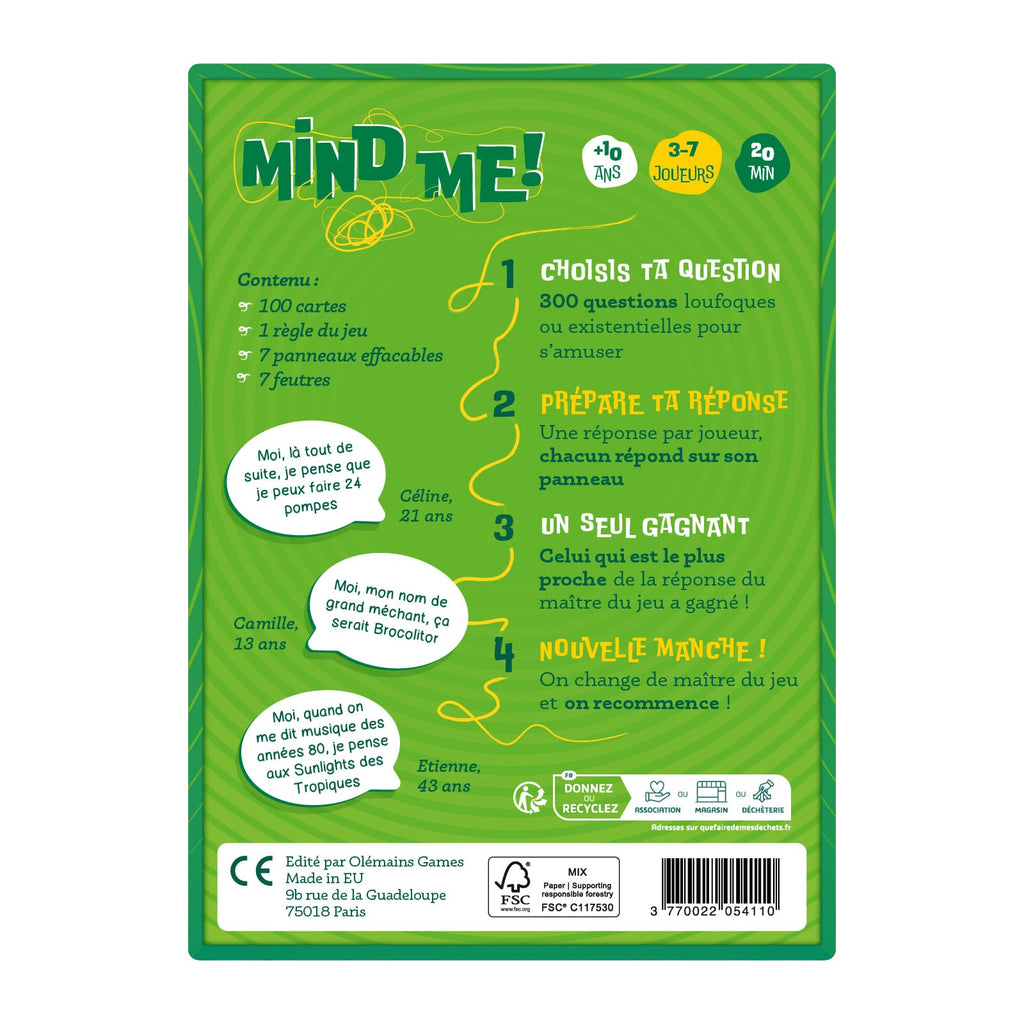 Arrière de la boite du jeu de société MIND ME!